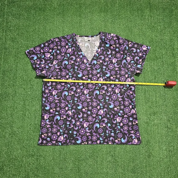Scrubs Purple and Blue Patterned Scrub Top - Picture 4 of 5